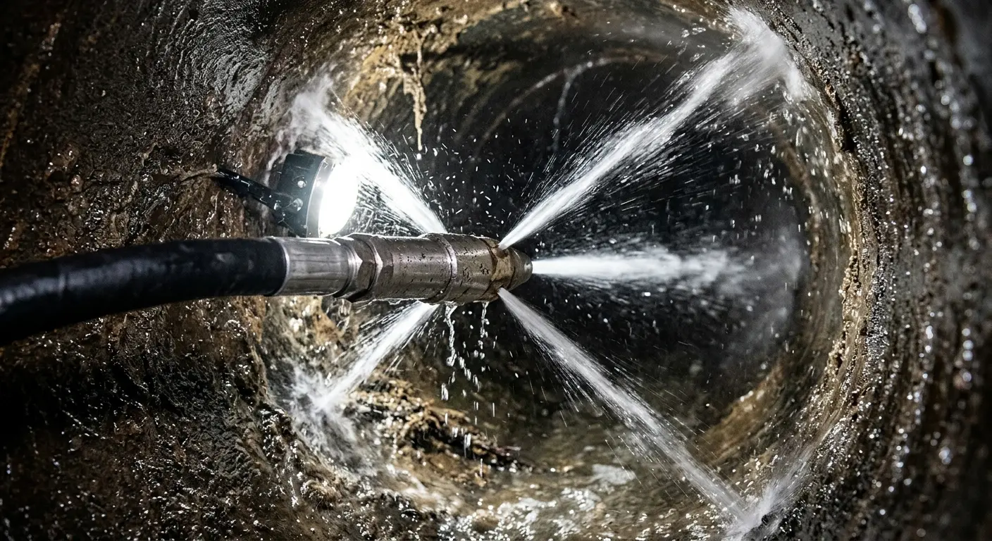 High-pressure hydro jetting nozzle cleaning sewer pipe for Sewer Cleanout in Ashburn